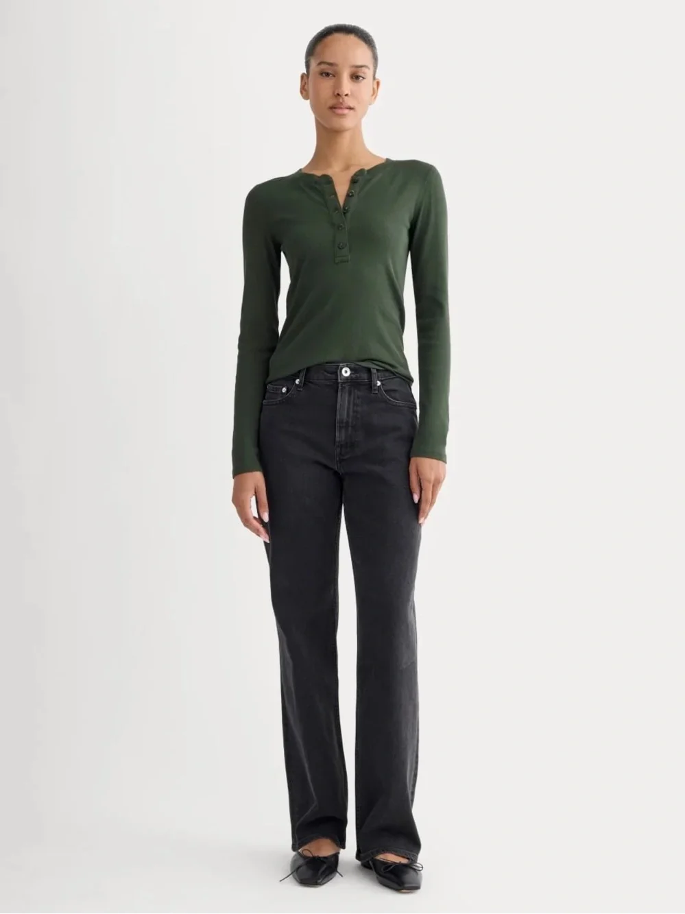 Everlane The Luxe Rib Henley Dark Forest Supima Cotton Size S NWOT
